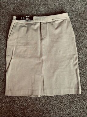 Chaps Light Beige Pencil Skirt with Decorative Buckle